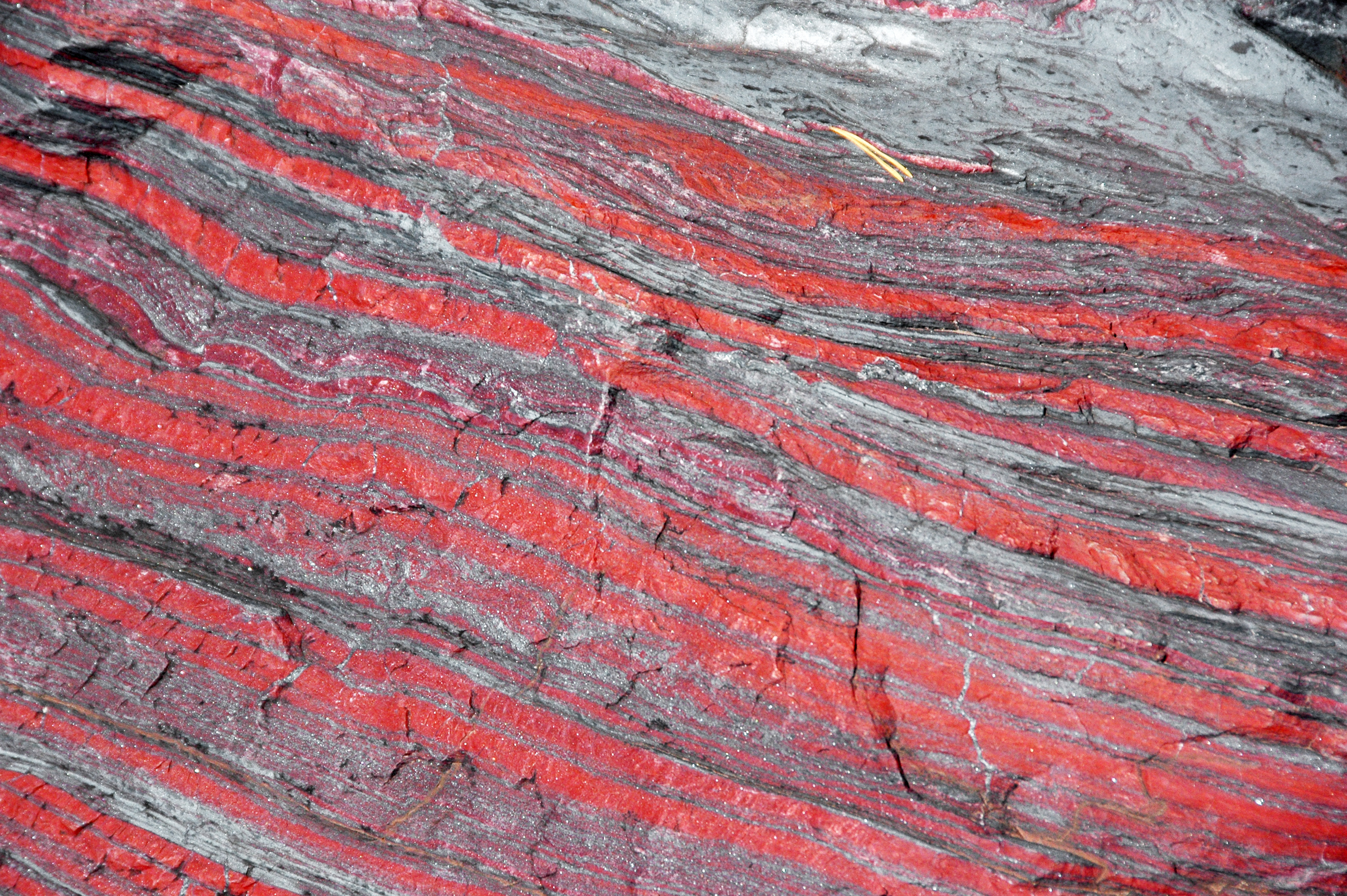 Formación de hierro bandeado de jaspilita (BIF) (Paleoproterozoico, 1.874 o 2.11 Ga; Jasper Knob, Michigan, EUA)